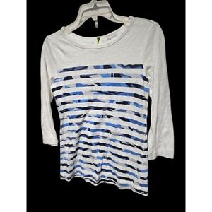 Gap Tee Top Women Size XS Cotton 3/4 Sleeve White Blue Striped Back Zipper XS